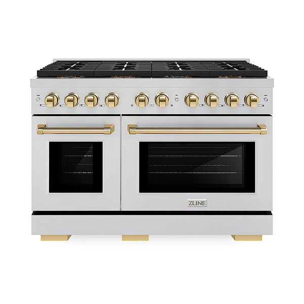 ZLINE Autograph Edition 48 in. 6.7 cu. ft. Paramount Dual Fuel Range with 8 Burner DuoPro™ Cooktop and Dual Ovens in Stainless Steel and Polished Gold Accents, Open Box-Great Condition