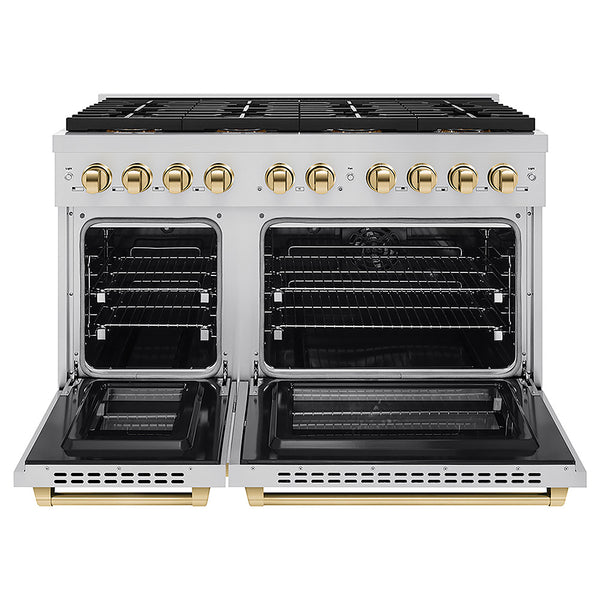 ZLINE Autograph Edition 48 in. 6.7 cu. ft. Paramount Dual Fuel Range with 8 Burner DuoPro™ Cooktop and Dual Ovens in Stainless Steel and Polished Gold Accents, Open Box-Great Condition