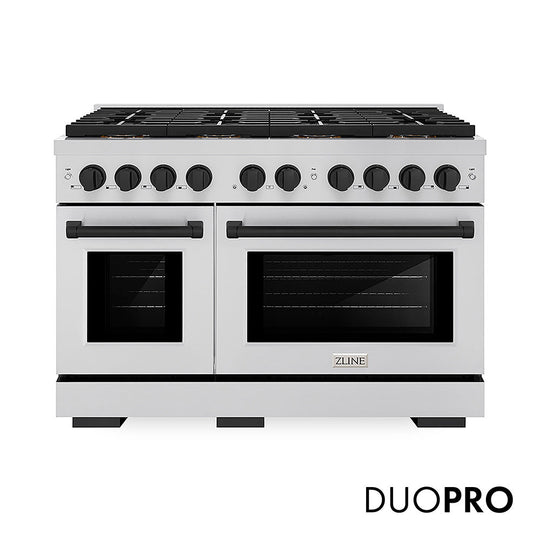 ZLINE Autograph Edition 48 in. 6.7 cu. ft. Paramount Dual Fuel Range with 8 Burner DuoPro™ Cooktop and Dual Ovens in Stainless Steel and Matte Black Accents, Open Box-Good Condition