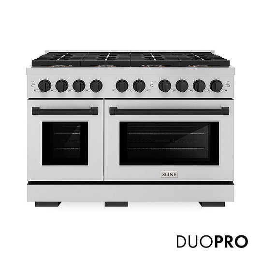 ZLINE Autograph Edition 48 in. 6.7 cu. ft. Paramount Dual Fuel Range with 8 Burner DuoPro™ Cooktop and Dual Ovens in Stainless Steel and Matte Black Accents, Open Box-Great Condition
