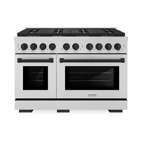 ZLINE Autograph Edition 48 in. 6.7 cu. ft. Paramount Dual Fuel Range with 8 Burner DuoPro™ Cooktop and Dual Ovens in Stainless Steel and Matte Black Accents, Open Box-Good Condition