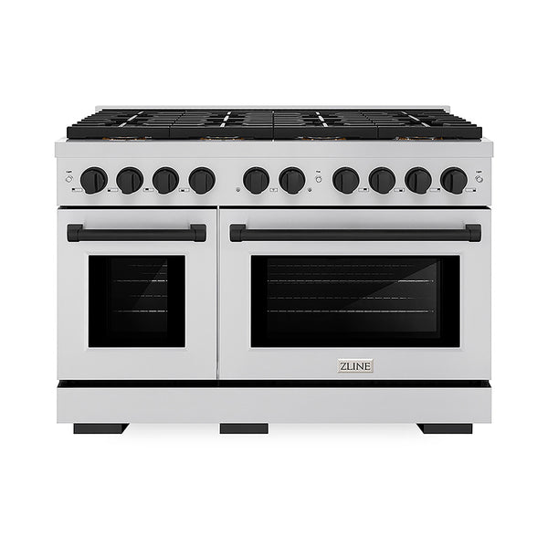 ZLINE Autograph Edition 48 in. 6.7 cu. ft. Paramount Dual Fuel Range with 8 Burner DuoPro™ Cooktop and Dual Ovens in Stainless Steel and Matte Black Accents, Open Box-Great Condition