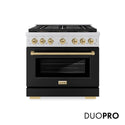 ZLINE Autograph Edition 36 in. 5.2 cu. ft. Paramount Dual Fuel Range with 6 Burner DuoPro™ Cooktop and Electric Convection Oven with Black Matte Door and Champagne Bronze Accents, Open Box-Great Condition