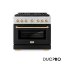 ZLINE Autograph Edition 36 in. 5.2 cu. ft. Paramount Dual Fuel Range with 6 Burner DuoPro™ Cooktop and Electric Convection Oven with Black Matte Door and Champagne Bronze Accents, Open Box-Good Condition