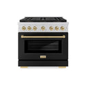 ZLINE Autograph Edition 36 in. 5.2 cu. ft. Paramount Dual Fuel Range with 6 Burner DuoPro™ Cooktop and Electric Convection Oven with Black Matte Door and Champagne Bronze Accents, Open Box-Good Condition