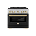 ZLINE Autograph Edition 36 in. 5.2 cu. ft. Paramount Dual Fuel Range with 6 Burner DuoPro™ Cooktop and Electric Convection Oven with Black Matte Door and Champagne Bronze Accents, Open Box-Great Condition