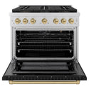 ZLINE Autograph Edition 36 in. 5.2 cu. ft. Paramount Dual Fuel Range with 6 Burner DuoPro™ Cooktop and Electric Convection Oven with Black Matte Door and Champagne Bronze Accents, Open Box-Great Condition