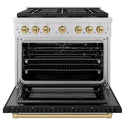 ZLINE Autograph Edition 36 in. 5.2 cu. ft. Paramount Dual Fuel Range with 6 Burner DuoPro™ Cooktop and Electric Convection Oven with Black Matte Door and Champagne Bronze Accents, Open Box-Good Condition