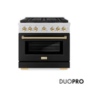 ZLINE Autograph Edition 36 in. 5.2 cu. ft. Paramount Dual Fuel Range with 6 Burner DuoPro™ Cooktop and Electric Convection Oven with Black Matte Door and Polished Gold Accents, Open Box-Good Condition