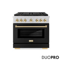 ZLINE Autograph Edition 36 in. 5.2 cu. ft. Paramount Dual Fuel Range with 6 Burner DuoPro™ Cooktop and Electric Convection Oven with Black Matte Door and Polished Gold Accents, Open Box-Great Condition
