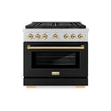 ZLINE Autograph Edition 36 in. 5.2 cu. ft. Paramount Dual Fuel Range with 6 Burner DuoPro™ Cooktop and Electric Convection Oven with Black Matte Door and Polished Gold Accents, Open Box-Great Condition