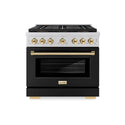 ZLINE Autograph Edition 36 in. 5.2 cu. ft. Paramount Dual Fuel Range with 6 Burner DuoPro™ Cooktop and Electric Convection Oven with Black Matte Door and Polished Gold Accents, Open Box-Good Condition