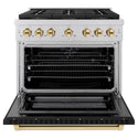 ZLINE Autograph Edition 36 in. 5.2 cu. ft. Paramount Dual Fuel Range with 6 Burner DuoPro™ Cooktop and Electric Convection Oven with Black Matte Door and Polished Gold Accents (PSDRZ-BLM-36-G)