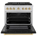 ZLINE Autograph Edition 36 in. 5.2 cu. ft. Paramount Dual Fuel Range with 6 Burner DuoPro™ Cooktop and Electric Convection Oven with Black Matte Door and Polished Gold Accents, Open Box-Good Condition