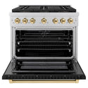 ZLINE Autograph Edition 36 in. 5.2 cu. ft. Paramount Dual Fuel Range with 6 Burner DuoPro™ Cooktop and Electric Convection Oven with Black Matte Door and Polished Gold Accents, Open Box-Great Condition