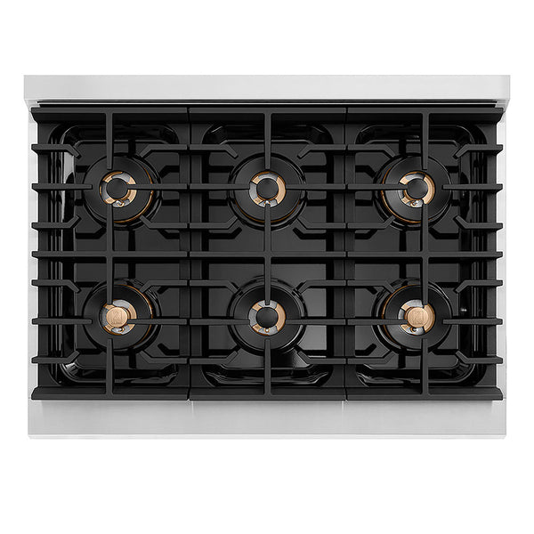 ZLINE Autograph Edition 36 in. 5.2 cu. ft. Paramount Dual Fuel Range with 6 Burner DuoPro™ Cooktop and Electric Convection Oven with Black Matte Door and Polished Gold Accents, Open Box-Good Condition