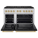 ZLINE Autograph Edition 48 in. 6.7 cu. ft. Paramount Dual Fuel Range with 8 Burner DuoPro™ Cooktop and Dual Ovens with Black Matte Doors and Champagne Bronze Accents, Open Box-Great Condition