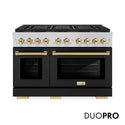 ZLINE Autograph Edition 48 in. 6.7 cu. ft. Paramount Dual Fuel Range with 8 Burner DuoPro™ Cooktop and Dual Ovens with Black Matte Doors and Polished Gold Accents, Open Box-Good Condition