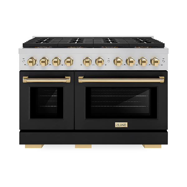 ZLINE Autograph Edition 48 in. 6.7 cu. ft. Paramount Dual Fuel Range with 8 Burner DuoPro™ Cooktop and Dual Ovens with Black Matte Doors and Polished Gold Accents, Open Box-Great Condition