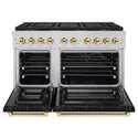 ZLINE Autograph Edition 48 in. 6.7 cu. ft. Paramount Dual Fuel Range with 8 Burner DuoPro™ Cooktop and Dual Ovens with Black Matte Doors and Polished Gold Accents, Open Box-Great Condition