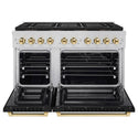 ZLINE Autograph Edition 48 in. 6.7 cu. ft. Paramount Dual Fuel Range with 8 Burner DuoPro™ Cooktop and Dual Ovens with Black Matte Doors and Polished Gold Accents, Open Box-Good Condition