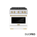 ZLINE Autograph Edition 30 in. 4.2 cu. ft. Paramount Dual Fuel Range with 4 Burner DuoPro™ Cooktop and Electric Convection Oven in Stainless Steel with White Matte Door and Champagne Bronze Accents, Open Box-Good Condition