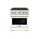 ZLINE Autograph Edition 30 in. 4.2 cu. ft. Paramount Dual Fuel Range with 4 Burner DuoPro™ Cooktop and Electric Convection Oven in Stainless Steel with White Matte Door and Champagne Bronze Accents (PSDRZ-WM-30-CB)