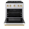 ZLINE Autograph Edition 30 in. 4.2 cu. ft. Paramount Dual Fuel Range with 4 Burner DuoPro™ Cooktop and Electric Convection Oven in Stainless Steel with White Matte Door and Champagne Bronze Accents, Open Box-Great Condition