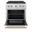ZLINE Autograph Edition 30 in. 4.2 cu. ft. Paramount Dual Fuel Range with 4 Burner DuoPro™ Cooktop and Electric Convection Oven in Stainless Steel with White Matte Door and Champagne Bronze Accents, Open Box-Good Condition
