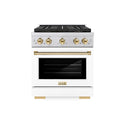 ZLINE Autograph Edition 30 in. 4.2 cu. ft. Paramount Dual Fuel Range with 4 Burner DuoPro™ Cooktop and Electric Convection Oven in Stainless Steel with White Matte Door and Polished Gold Accents, Open Box-Great Condition