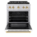 ZLINE Autograph Edition 30 in. 4.2 cu. ft. Paramount Dual Fuel Range with 4 Burner DuoPro™ Cooktop and Electric Convection Oven in Stainless Steel with White Matte Door and Polished Gold Accents, Open Box-Great Condition