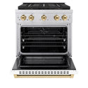 ZLINE Autograph Edition 30 in. 4.2 cu. ft. Paramount Dual Fuel Range with 4 Burner DuoPro™ Cooktop and Electric Convection Oven in Stainless Steel with White Matte Door and Polished Gold Accents (PSDRZ-WM-30-G)