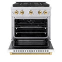 ZLINE Autograph Edition 30 in. 4.2 cu. ft. Paramount Dual Fuel Range with 4 Burner DuoPro™ Cooktop and Electric Convection Oven in Stainless Steel with White Matte Door and Polished Gold Accents, Open Box-Good Condition