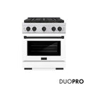 ZLINE Autograph Edition 30 in. 4.2 cu. ft. Paramount Dual Fuel Range with 4 Burner DuoPro™ Cooktop and Electric Convection Oven in Stainless Steel with White Matte Door and Matte Black Accents, Open Box-Good Condition