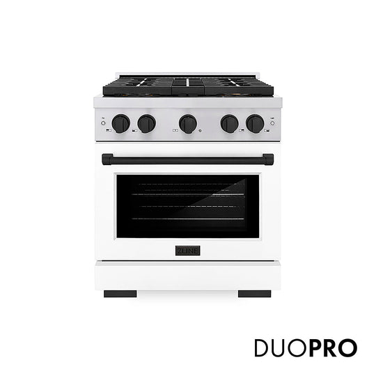 ZLINE Autograph Edition 30 in. 4.2 cu. ft. Paramount Dual Fuel Range with 4 Burner DuoPro™ Cooktop and Electric Convection Oven in Stainless Steel with White Matte Door and Matte Black Accents, Open Box-Good Condition