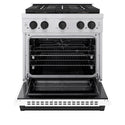 ZLINE Autograph Edition 30 in. 4.2 cu. ft. Paramount Dual Fuel Range with 4 Burner DuoPro™ Cooktop and Electric Convection Oven in Stainless Steel with White Matte Door and Matte Black Accents (PSDRZ-WM-30-MB)