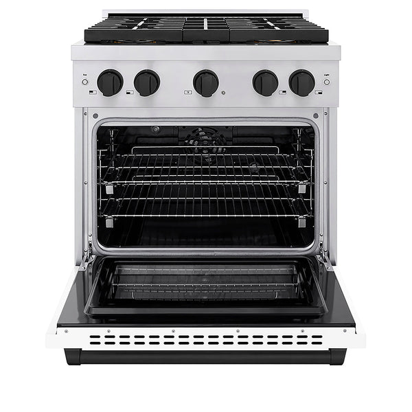 ZLINE Autograph Edition 30 in. 4.2 cu. ft. Paramount Dual Fuel Range with 4 Burner DuoPro™ Cooktop and Electric Convection Oven in Stainless Steel with White Matte Door and Matte Black Accents, Open Box-Good Condition