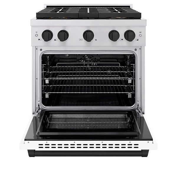 ZLINE Autograph Edition 30 in. 4.2 cu. ft. Paramount Dual Fuel Range with 4 Burner DuoPro™ Cooktop and Electric Convection Oven in Stainless Steel with White Matte Door and Matte Black Accents, Open Box-Great Condition