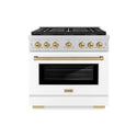 ZLINE Autograph Edition 36 in. 5.2 cu. ft. Paramount Dual Fuel Range with 6 Burner DuoPro™ Cooktop and Electric Convection Oven with White Matte Door and Champagne Bronze Accents, Open Box-Good Condition