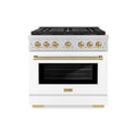 ZLINE Autograph Edition 36 in. 5.2 cu. ft. Paramount Dual Fuel Range with 6 Burner DuoPro™ Cooktop and Electric Convection Oven with White Matte Door and Champagne Bronze Accents, Open Box-Great Condition