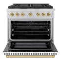 ZLINE Autograph Edition 36 in. 5.2 cu. ft. Paramount Dual Fuel Range with 6 Burner DuoPro™ Cooktop and Electric Convection Oven with White Matte Door and Champagne Bronze Accents, Open Box-Great Condition