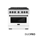 ZLINE Autograph Edition 36 in. 5.2 cu. ft. Paramount Dual Fuel Range with 6 Burner DuoPro™ Cooktop and Electric Convection Oven with White Matte Door and Matte Black Accents, Open Box-Great Condition