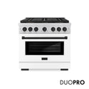 ZLINE Autograph Edition 36 in. 5.2 cu. ft. Paramount Dual Fuel Range with 6 Burner DuoPro™ Cooktop and Electric Convection Oven with White Matte Door and Matte Black Accents, Open Box-Good Condition