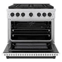ZLINE Autograph Edition 36 in. 5.2 cu. ft. Paramount Dual Fuel Range with 6 Burner DuoPro™ Cooktop and Electric Convection Oven with White Matte Door and Matte Black Accents, Open Box-Great Condition