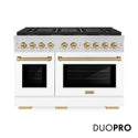 ZLINE Autograph Edition 48 in. 6.7 cu. ft. Paramount Dual Fuel Range with 8 Burner DuoPro™ Cooktop and Dual Ovens with White Matte Doors and Champagne Bronze Accents, Open Box-Good Condition