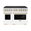 ZLINE Autograph Edition 48 in. 6.7 cu. ft. Paramount Dual Fuel Range with 8 Burner DuoPro™ Cooktop and Dual Ovens with White Matte Doors and Champagne Bronze Accents, Open Box-Great Condition