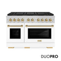 ZLINE Autograph Edition 48 in. 6.7 cu. ft. Paramount Dual Fuel Range with 8 Burner DuoPro™ Cooktop and Dual Ovens with White Matte Doors and Polished Gold Accents, Open Box-Good Condition