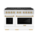 ZLINE Autograph Edition 48 in. 6.7 cu. ft. Paramount Dual Fuel Range with 8 Burner DuoPro™ Cooktop and Dual Ovens with White Matte Doors and Polished Gold Accents, Open Box-Great Condition