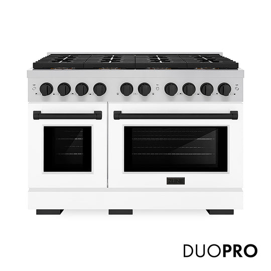 ZLINE Autograph Edition 48 in. 6.7 cu. ft. Paramount Dual Fuel Range with 8 Burner DuoPro™ Cooktop and Dual Ovens with White Matte Doors and Matte Black Accents, Open Box-Great Condition