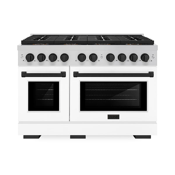 ZLINE Autograph Edition 48 in. 6.7 cu. ft. Paramount Dual Fuel Range with 8 Burner DuoPro™ Cooktop and Dual Ovens with White Matte Doors and Matte Black Accents, Open Box-Great Condition